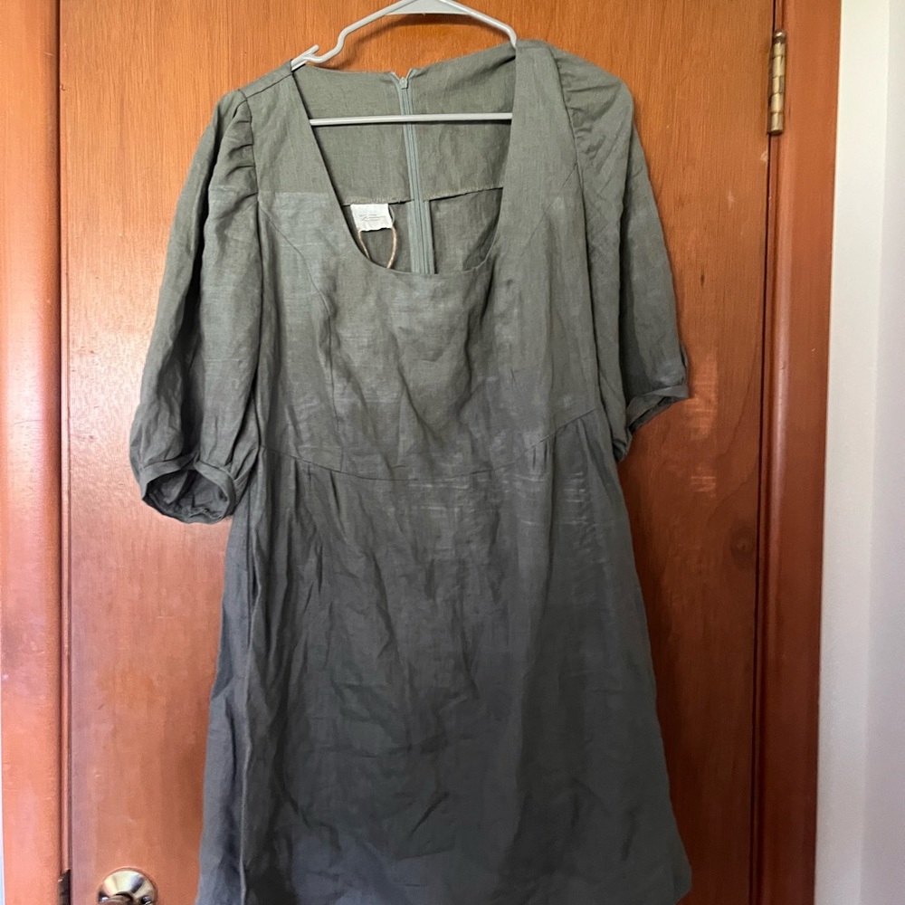 100% linen army green dress by linen handmade studio